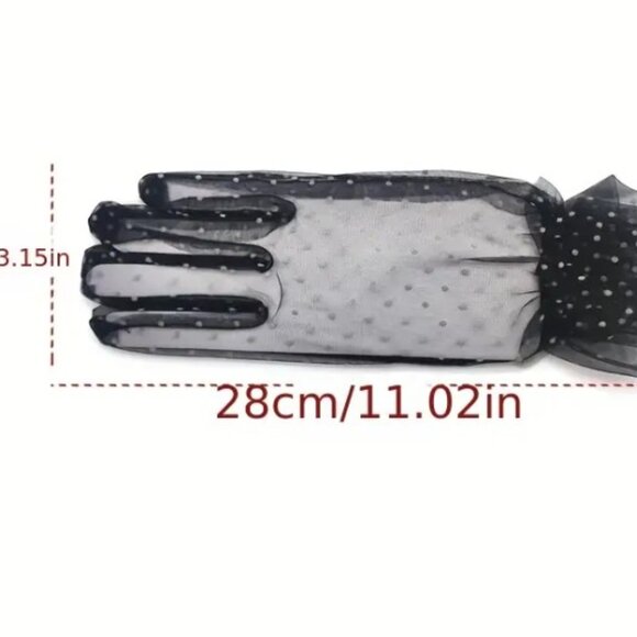 Polka Dot Transparent Gloves Mesh - Black/Black Dots - Picture 2 of 2